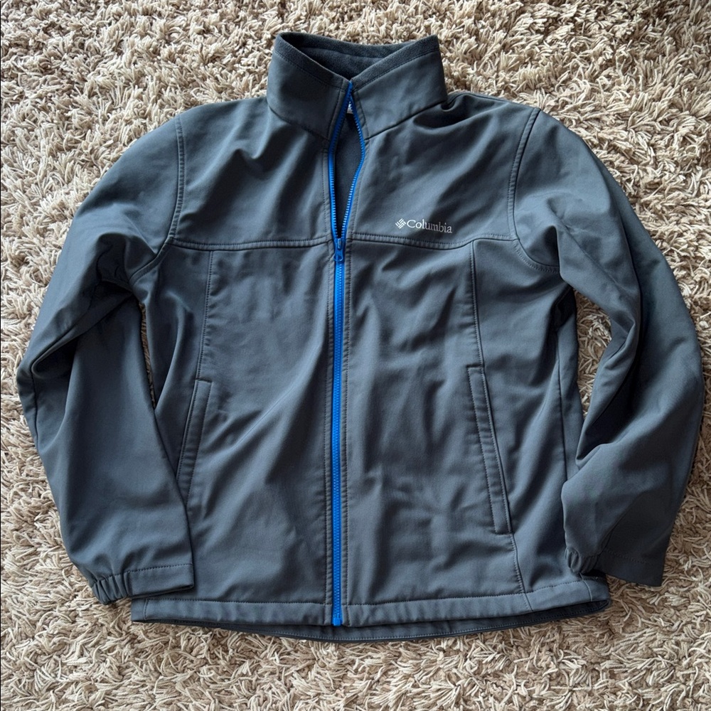 Columbia Charcoal Jacket with Vibrant Blue Accents